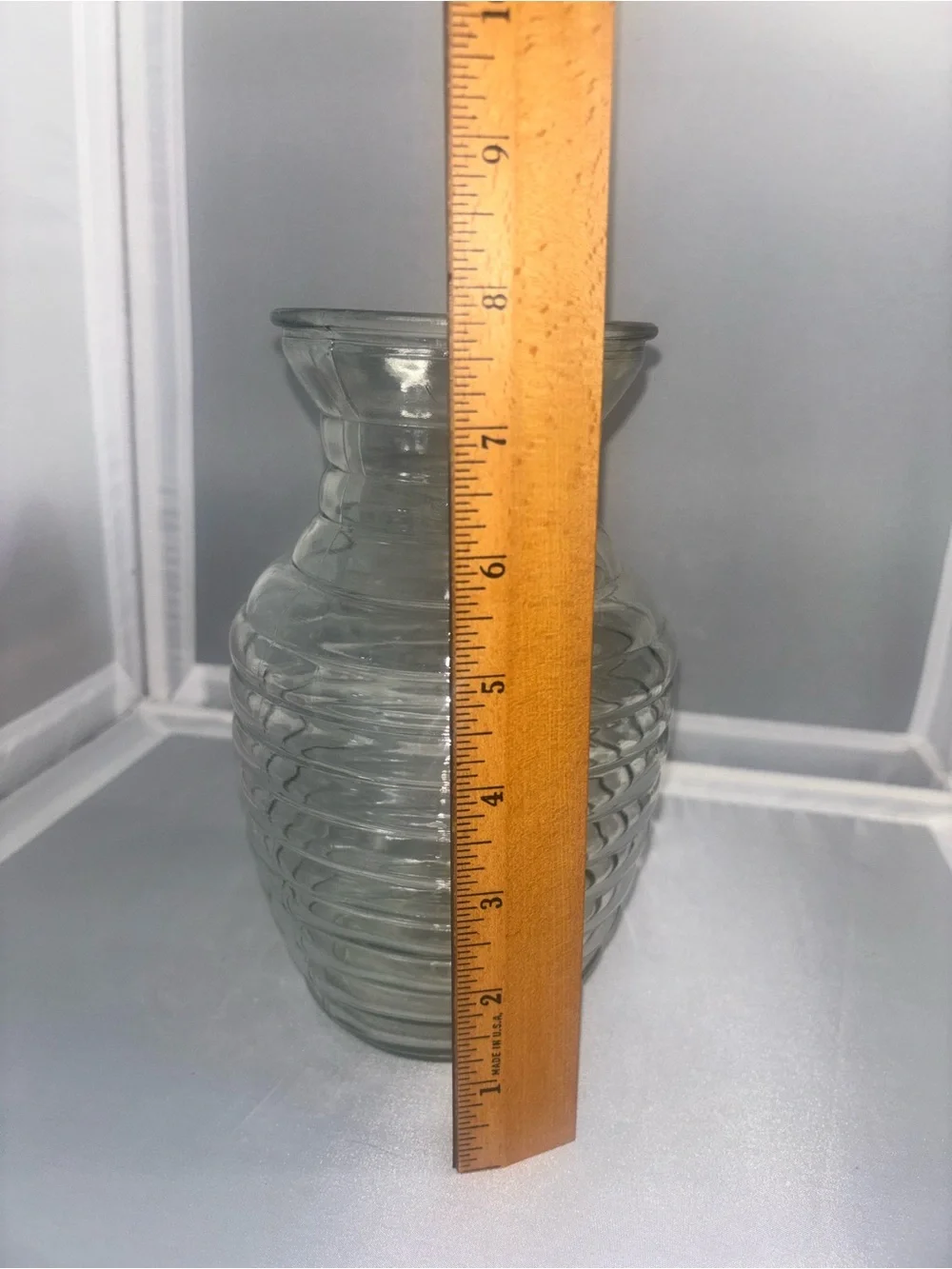 Vintage Anchor Hocking Clear Glass Beehive Ribbed Flower Vase 7.75 Inch Tall